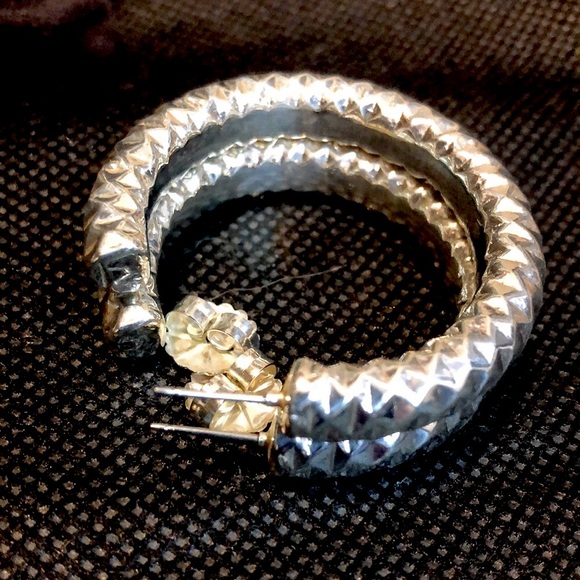 SIMON SEBBAG Sterling Silver Diamond Cut Large Hoop Post Back Earrings - Picture 3 of 13